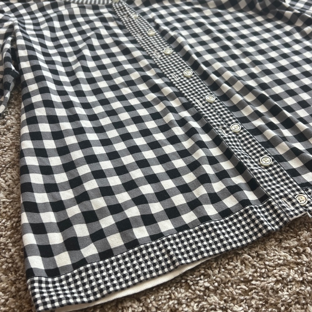 Talbots Charming Black and White Gingham 3/4 Sleeve Cardigan Sweater Size X = 12 - Picture 3 of 10